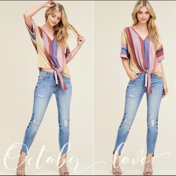 New! Sale 🔥Striped Front Knot Tie Soft Top - Picture 3 of 4